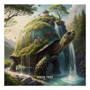 Poster Fleurs de tortue de forêt mignonnes fantastiques