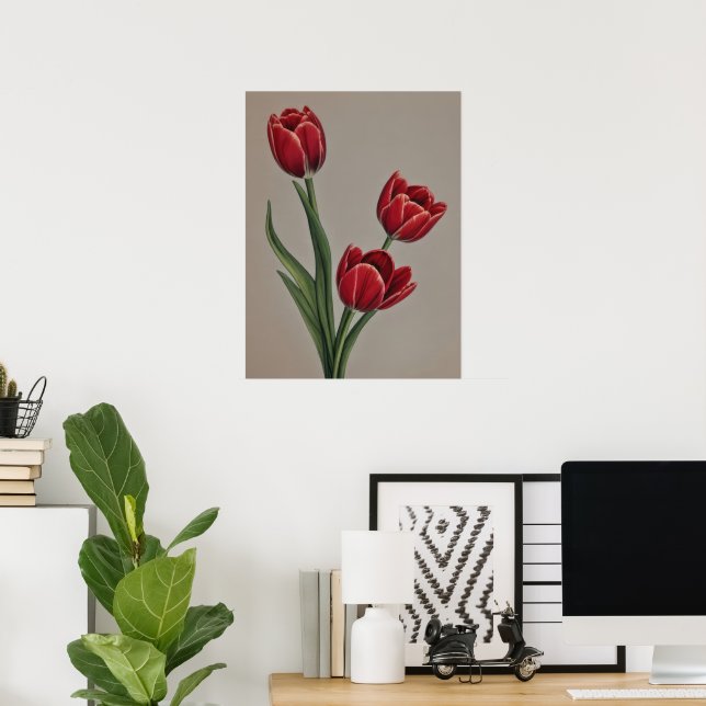 Poster Fleurs de tulipes rouges (Bureau à domicile)