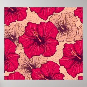 Poster Fleurs d'Hibiscus dessinées à la main Vintage