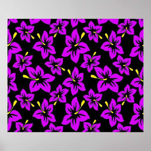 Poster Fleurs d'hibiscus hawaïens violets tropicaux (Devant)