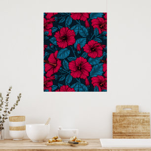 Poster Fleurs d'hibiscus rouges