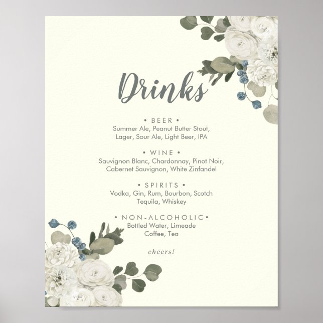 Poster Fleurs d'hiver | Panneau de menu de boissons de ma (Devant)