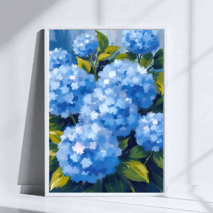 Poster Fleurs d'Hortensia Bleu Floral Aquarelle