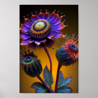 Poster Fleurs d'Imaginaire d'art de Neon brillantes