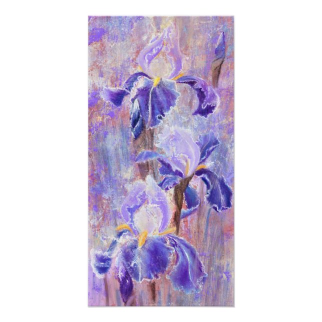 Poster Fleurs d'Iris Bleu Violet - Peinture originale (Devant)