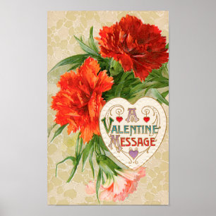 Poster Fleurs d'œillet, Message de la Saint-Valentin Vint