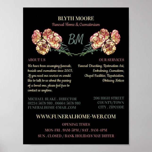 Poster Fleurs d'oeillets, Maison funéraire, Directeurs (Devant)