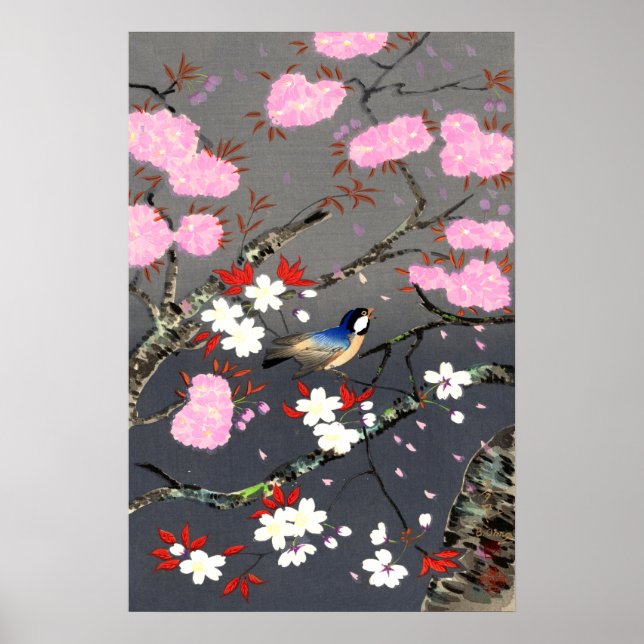 Poster Fleurs d'oiseaux et de cerisiers Bakufu Ohno 1949 (Devant)