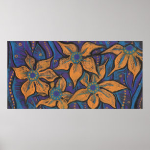 Poster Fleurs d'or, peinture pastel décorative, floral