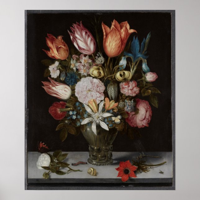 Poster Fleurs en verre, 1606 Ambrosius Bosschaert Oil (Devant)