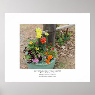Poster Fleurs estivales en Pot Turquoise