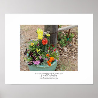 Poster Fleurs estivales en Pot Turquoise