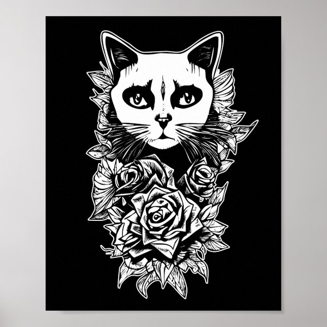 Poster Fleurs Et Chat Gothique (Devant)