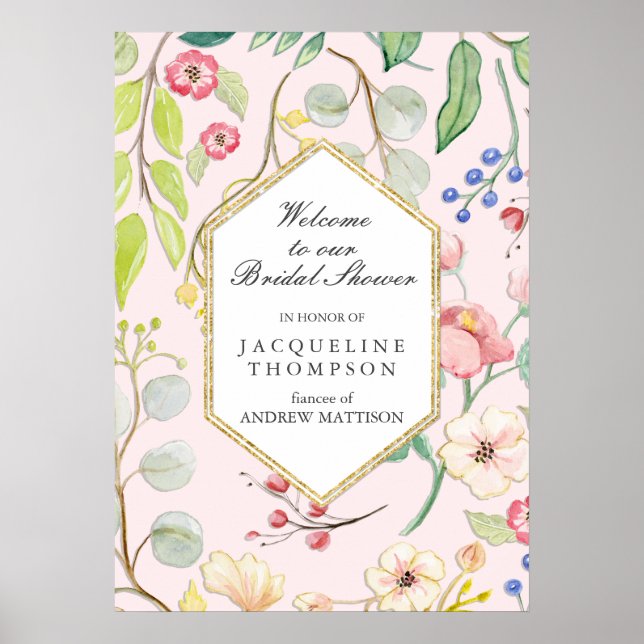Poster Fleurs et feuillage modernes de bienvenue pour une (Devant)