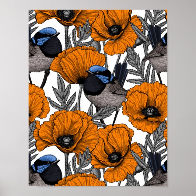 Poster Fleurs et fleurs de pavot orangé 2 (Devant)
