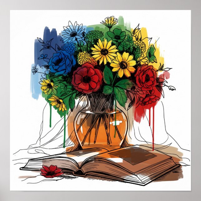 Poster Fleurs et livre la vie morte (Devant)