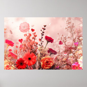 Poster Fleurs et plus de fleurs ornent ce mur romantique