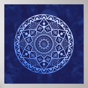 Poster Fleurs et points Mandala - Blue Gradient Print