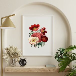 Poster Fleurs Florales Aquarelle Vintage Rose Blanc