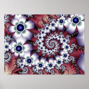 Poster Fleurs fractales blanches