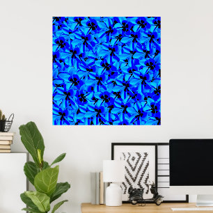Poster Fleurs Frangipani Bleues,
