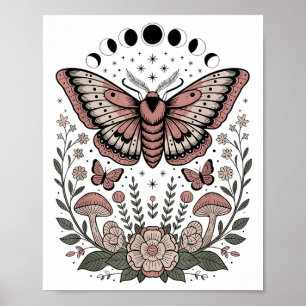 Poster Fleurs Goblincore Moth Butterfly Monophases Cotta