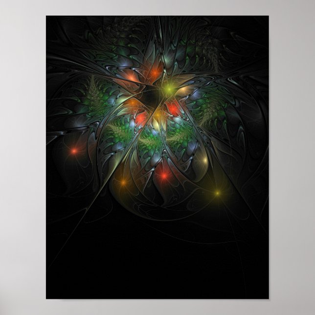 Poster Fleurs imaginaires fractales douces et tendres (Devant)