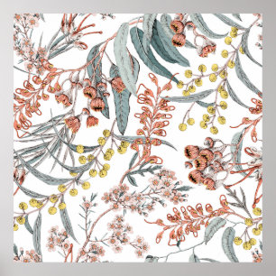Poster Fleurs indigènes australiennes. Noir motif transpa