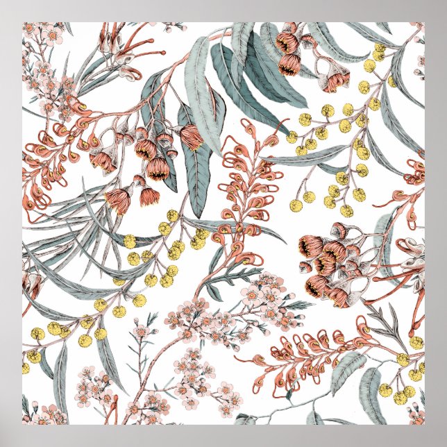 Poster Fleurs indigènes australiennes. Noir motif transpa (Devant)