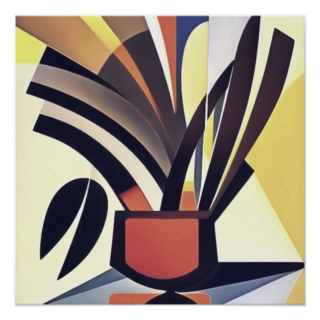 Poster Fleurs Iris Dans Un Vase Art Géométrique Abstrait (Devant)