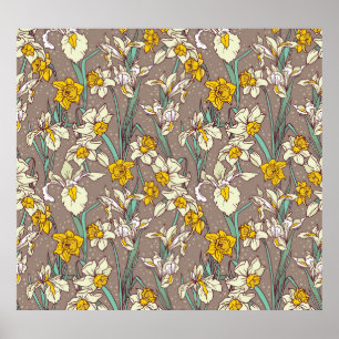 Poster Fleurs Iris Narcissus Vintage sans fil
