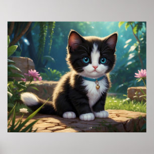 Poster *~* Fleurs Jardin Kitty Chat 5:4 Feline Kitten