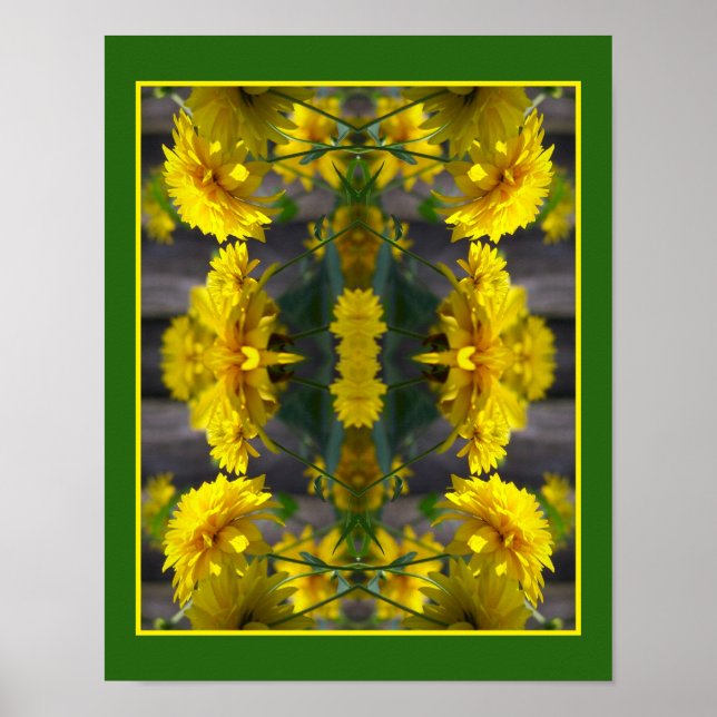 Poster Fleurs Jaunes Dans Miroir Soleil Abstrait (Devant)