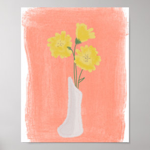 Poster Fleurs jaunes dans Vase Main dessinée Art B