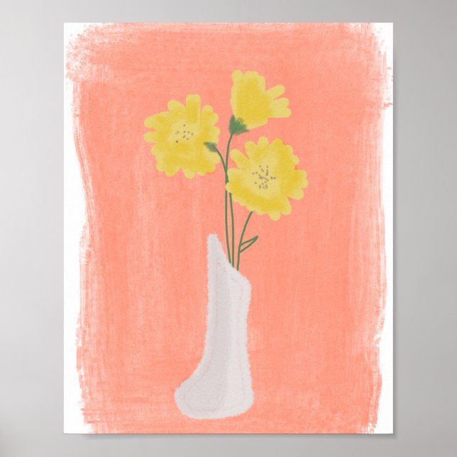 Poster Fleurs jaunes dans Vase Main dessinée Art B (Devant)