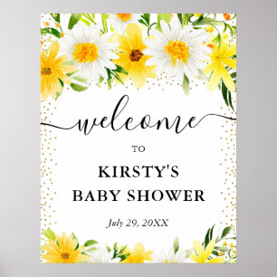 Poster Fleurs jaunes et marguerites Baby shower Bienvenue
