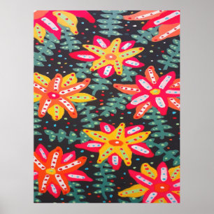 Poster Fleurs jaunes et orange en gras Noir