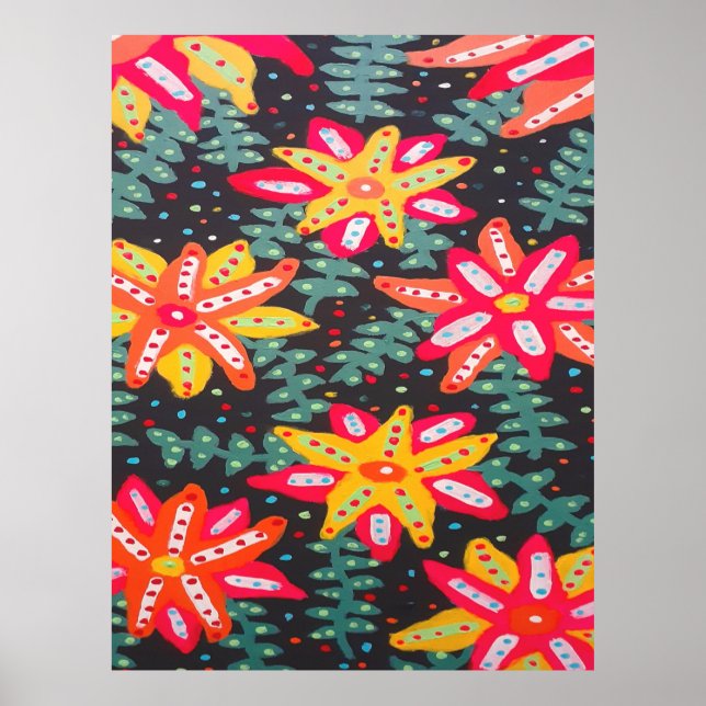 Poster Fleurs jaunes et orange en gras Noir (Devant)