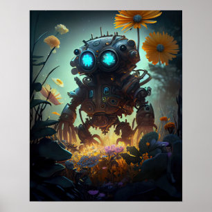 Poster Fleurs Jaunes Robot Sci-fi