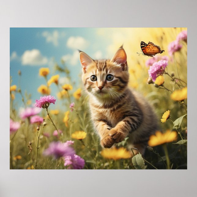 Poster *~*  Fleurs Kitty 5:4  Chat Chat Papillon AP68 (Devant)