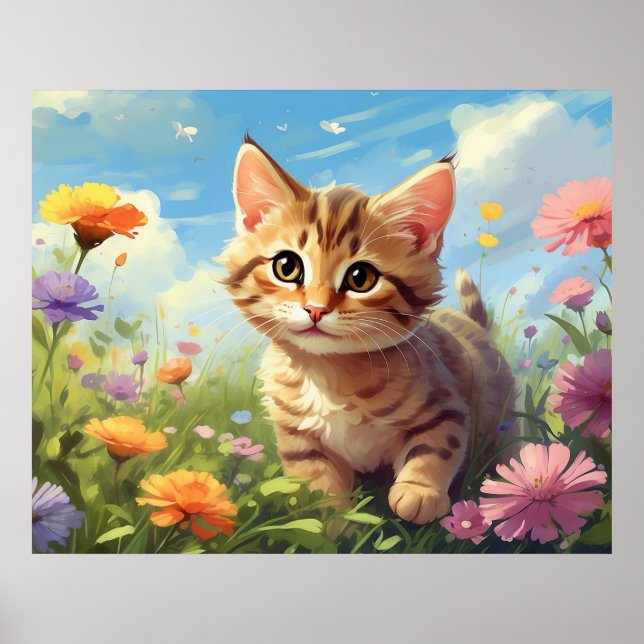 Poster *~* Fleurs Kitty au repos 5:4 Chat Kitten AP68 (Devant)