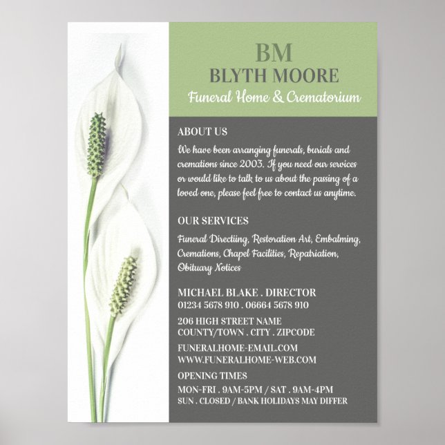 Poster Fleurs Lily, Maison funéraire, Directeurs (Devant)