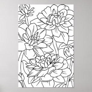 Poster Fleurs Lotus de coloration adulte 1