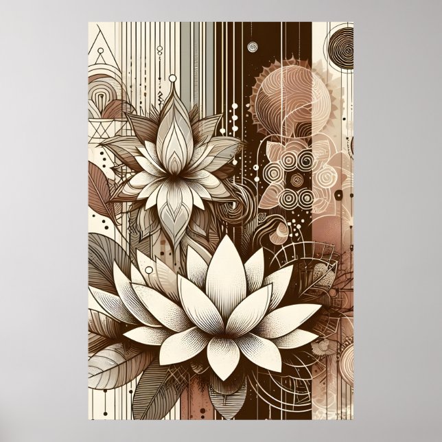 Poster Fleurs Lotus Modernes En Sepia (Devant)