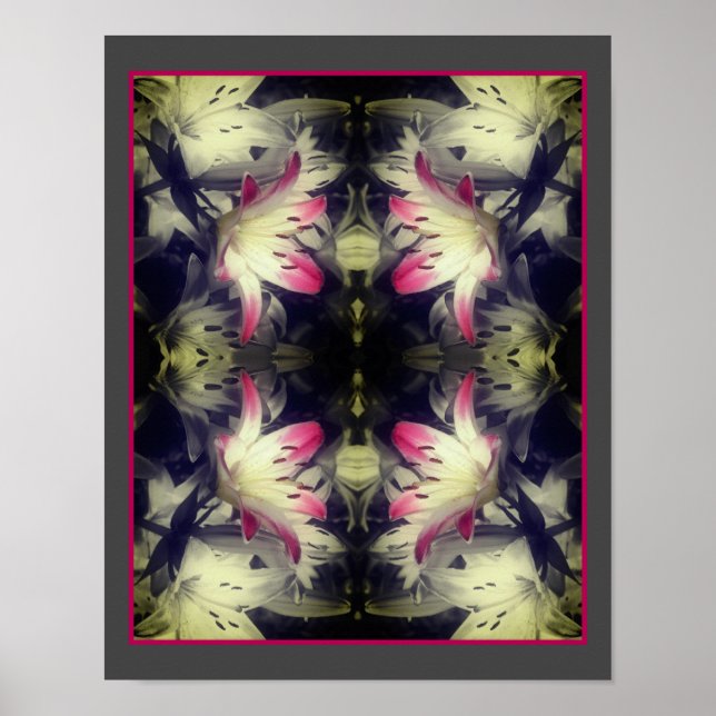 Poster Fleurs Lys Noir Et Blanc Partiel Abstrait (Devant)