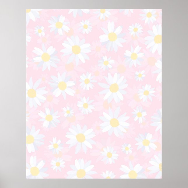 Poster Fleurs marguerites blanches Florales roses (Devant)