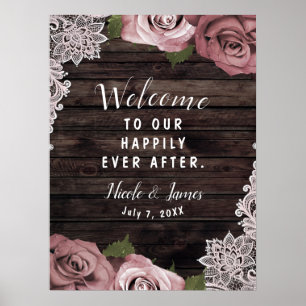 Poster Fleurs Mauves Poussiéreuses Roses Bois Rustique Ma