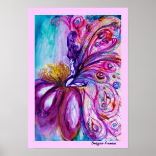 POSTER FLEURS MORTES BLANCHES EN ROSE, PARKLES D'OR