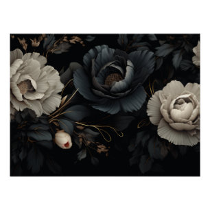 Poster Fleurs noires et blanches