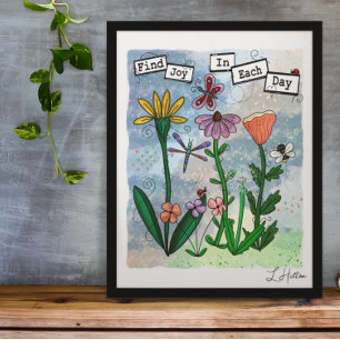 Poster Fleurs, notes musicales et oeuvres d'art de la joi